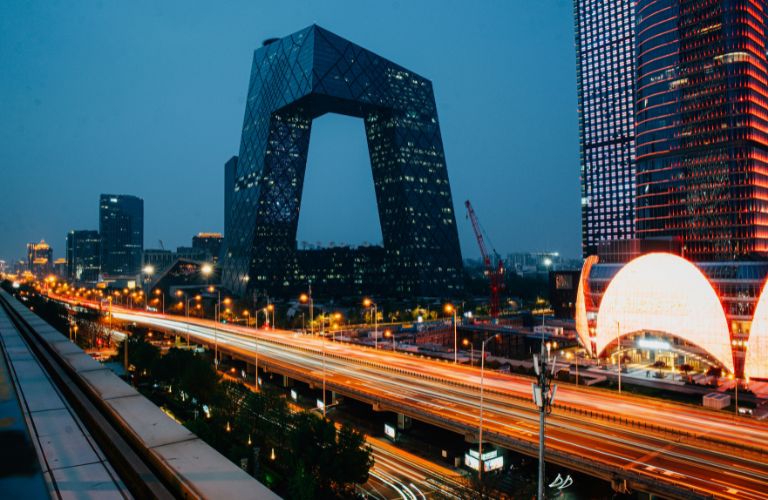 a building in a city at night