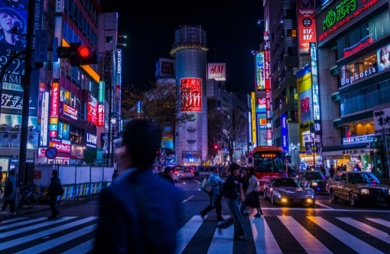 a city road at night