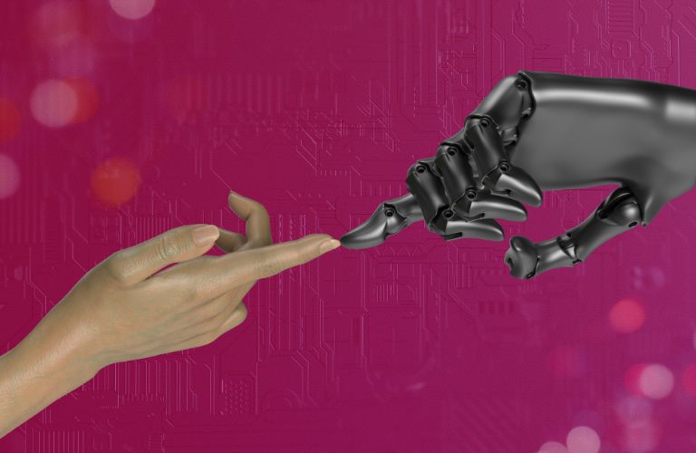 image of an AI hand touching a human hand