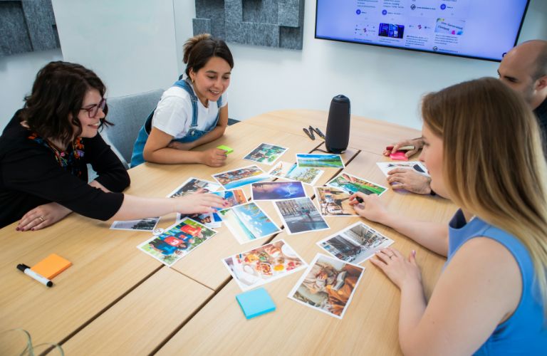 Team members playing a game